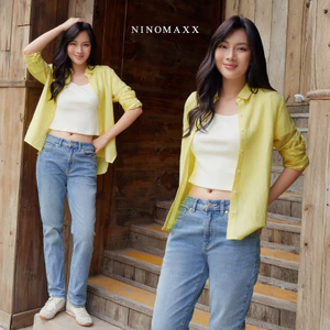 Quần Jean Nữ Nữ Dáng Suông Ống Đứng Chất Cotton Co Giãn Năng Động NINOMAXX 2508021
