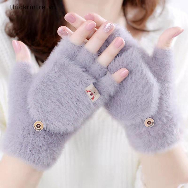 THI Mùa Đông Nữ Nửa Ngón Flip-top Găng Tay Sinh Viên Cô Gái Dễ Thương Hoạt Hình Ấm Áp Mềm Mại Phong Cách Thi Đan Găng Tay VN