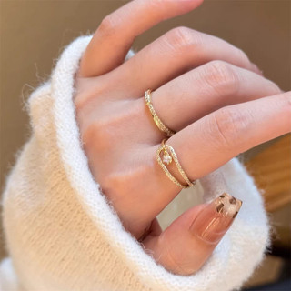 Nhẫn Vàng Móng Ngựa Khóa Zircon Có Thể Điều Chỉnh Nhẫn Dành Cho Nữ Phong Cách Hàn Quốc Tinh Tế Niche Thiết Kế Lớp Vòng Trơn