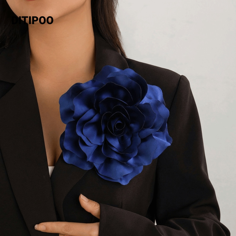DITIPOO Satin Lớn Hoa Hồng Thổ Cẩm, Vải Nghệ Thuật Handmade Ve Áo Chân Huy Hiệu Trâm Cài Hoa, 20cm Kích Thước Lớn Vintage Đầm Phù Hợp Với Corsage Quần Áo Handmade Phụ Kiện