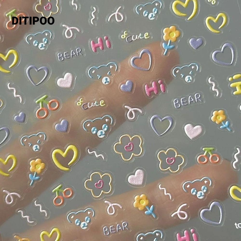 Nhãn dán cốc DITIPOO, Nhãn dán móng tay hoạt hình dễ thương, Trang trí móng tay nghệ thuật đa chức năng Decal dán móng tay nghệ thuật