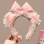 Hồng Ngọt Ngào Trái Tim Blush Gấu Tai Nơ Ren Rửa Đầu Nữ Trang Điểm Tóc Dễ Thương Sang Trọng Mũ nón