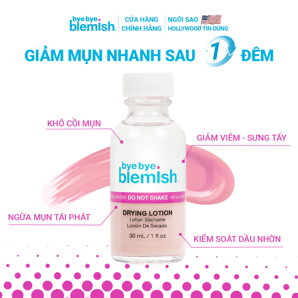 [SALE 7.7] Chấm Mụn 2 Lớp Giảm Mụn Nhanh Sau 1 Đêm Bye Bye Blemish Drying Lotion 30ml Cho Tất Cả Loại Mụn