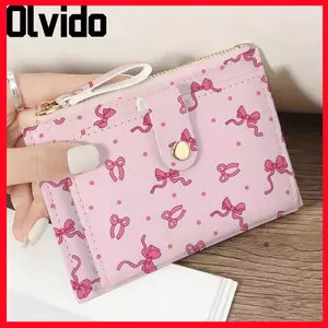 Hộp đựng thẻ tín dụng OLVIDO, Ví dây kéo mỏng nơ dễ thương, Ví đựng tiền xu di động nhẹ thời trang dành cho nữ Cô gái
