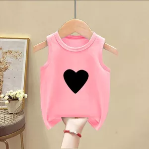 Áo thun trẻ em Tối giản in hình trái tim đen mềm mại Áo thường ngày thoải mái mặc mùa hè hàng ngày cho bé trai