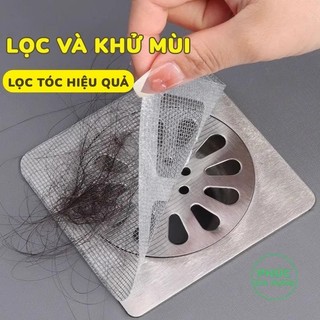 10 Miếng Dán Thoát Sàn Chống Tắc Cống Thông Minh - Lưới Lọc Cặn Bẩn Nhà Vệ Sinh Chặn Côn Trùng Siêu Dính 10x10cm