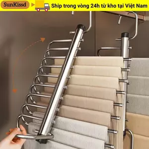 Móc treo quần ma thuật SUNKISSD, Giá treo quần gấp tiết kiệm không gian đa chức năng, Móc treo liền mạch Móc lưu trữ quần 5 / 9 lớp