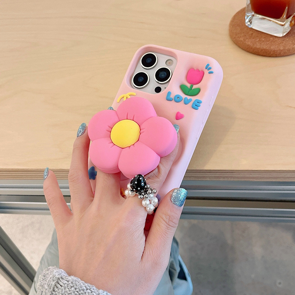 Dành Cho iPhone 17 16 15 14 13 12 11 Pro Max 6 6S 7 8 Plus 16 15 14 Plus X XS Max XR Ốp Điện Thoại 3D Hoa Chân Đế Silicon Mềm Có Chân Đế
