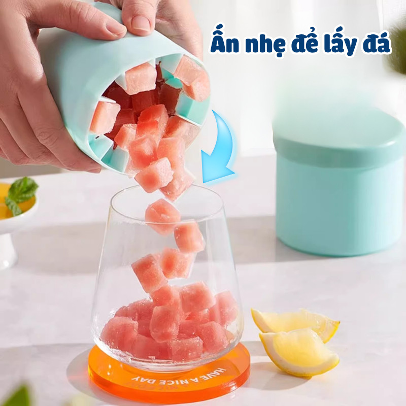 Khay Làm Đá Silicone Dễ Tháo Khuôn, Hộp Đựng Đá Viên Có Nắp Tiện Lợi Cao Cấp