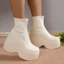 Tăng Chiều Cao 10cm cos Giày Bốt Trắng Nhỏ Đế Dày Mỏng Hơn Nhìn Đàn Hồi Giày Bốt Béo Chân Size Lớn Giày Nữ