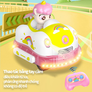 Xe điều khiển từ xa – Xe đụng kỳ lân, đèn LED, nhạc vui – Cho nhiều bé chơi cùng, trong nhà & ngoài trời