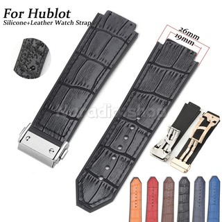 19x25mm 19x26mm cho Hublot Bigbang Silicone + Dây đeo đồng hồ bằng da họa tiết tre Dây đeo đồng hồ có khóa gấp Vòng đeo tay