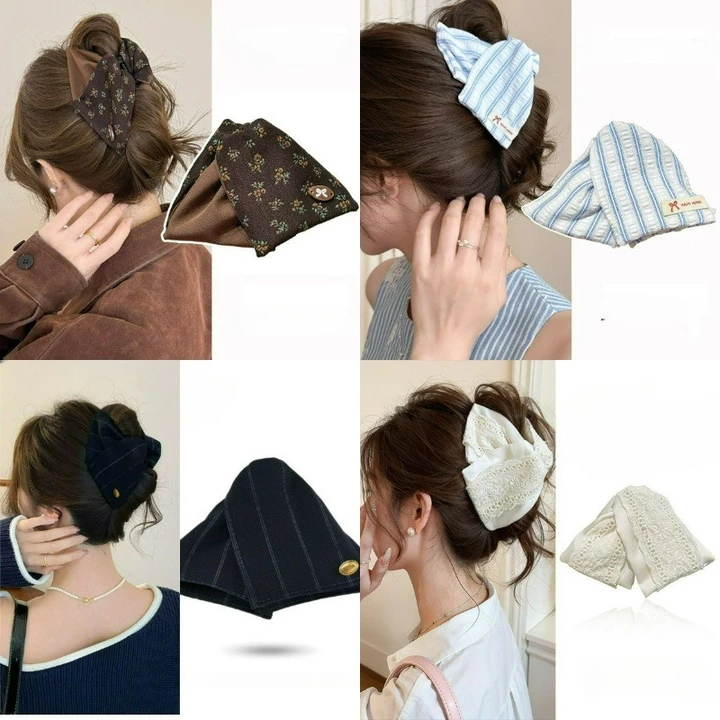 Thời Trang Nữ Tam Giác Vỏ Hình Lưới In Hình Tay Cầm Lớn Kẹp Tóc Kẹp Tóc