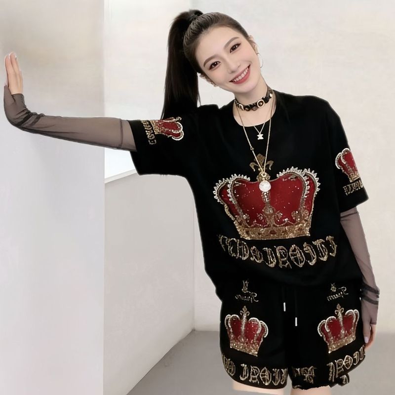 2026 Chống Nắng Khâu Tay Nóng Kim Cương Giả Kích Thước Lớn Thời Trang Hai Mảnh Phù Hợp Với Mùa Hè Bao Bụng Phong Cách Phương Tây Mẹ Ôm Hơn Nhìn