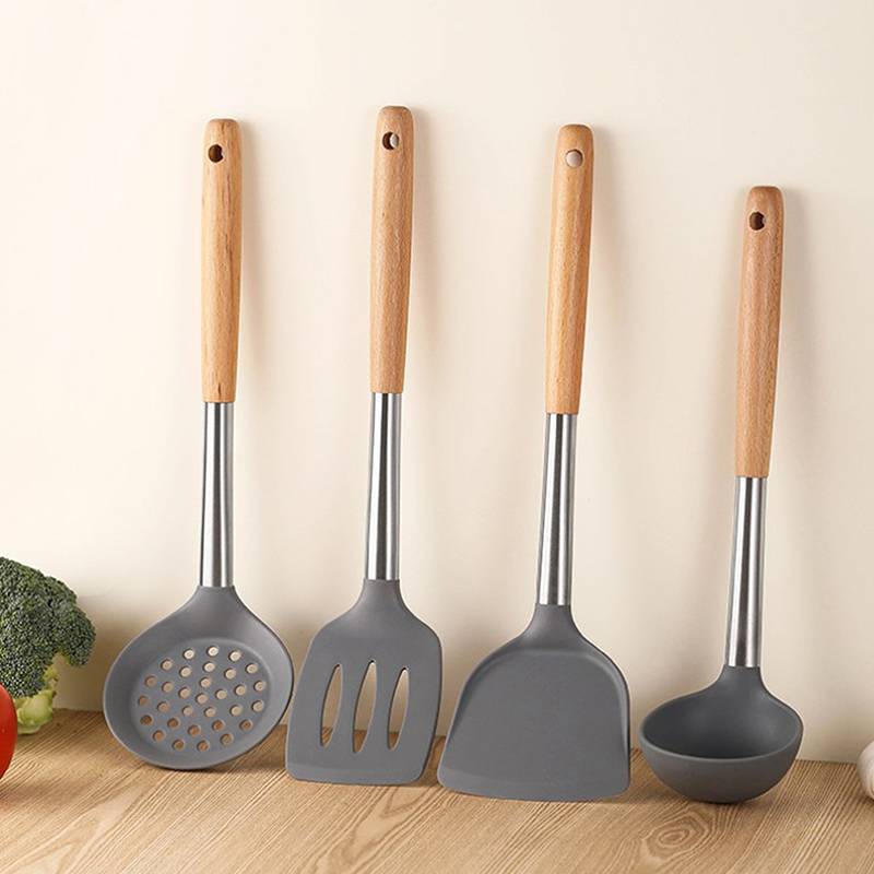 Phu Silicone đồ dùng nhà bếp gỗ xử lý không dính nồi đồ dùng nhà bếp nấu ăn chịu nhiệt súp muỗng mì ống chao xẻng VN