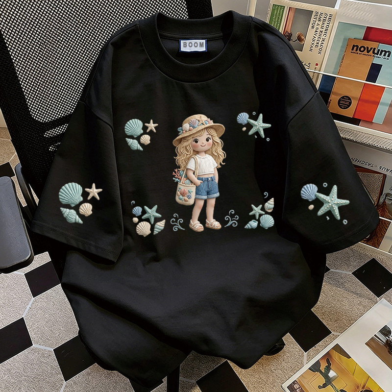 BOOM Áo thun nữ kiểu hàn quốc form rộng tay lỡ cổ tròn cotton Mát-Hè hot trend in cách dễ thương Áo phông form vừaV070