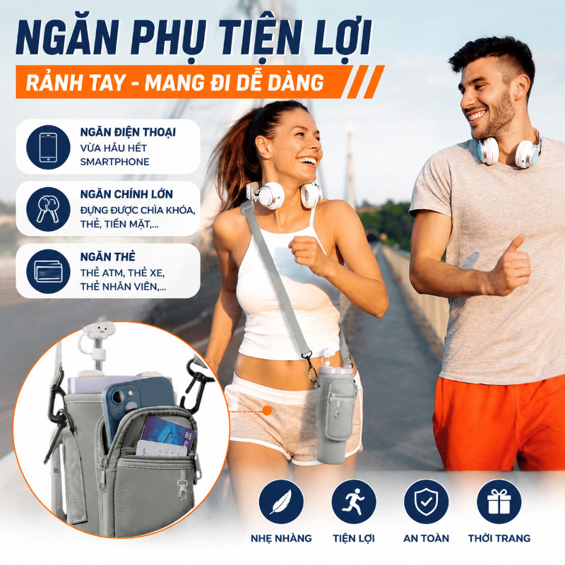 Túi đựng Bình Nước Thể Thao, Dây đeo Vai điều Chỉnh,phù Hợp Bình 30oz-40oz, Ngăn điện Thoại, Móc Khóa, Túi đựng Thẻ
