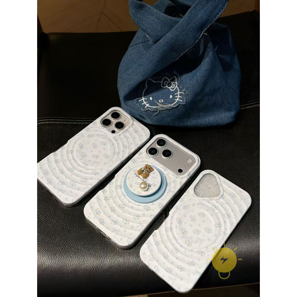 Phone Case For iPhone 17 Pro Max 16 15 14 13 with Griptok TPU Magnetic Blue with Griptok Mini Flower Aesthetic Korean Cute