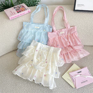 Túi Tote Lớp Bánh Hoa Sợi Mềm Xếp Ly Cô Gái Hàn Quốc Đi Làm Lớp Dung Tích Lớn Túi Đeo Vai