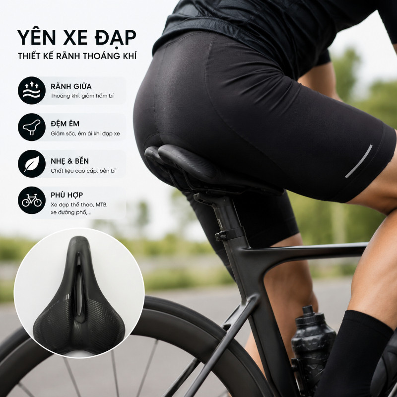 Yên Xe Đạp Siêu Nhẹ Thoải Mái – Đệm Êm, Thoáng Khí, Chống Nước, Chuyên Nghiệp, Dùng Cho MTB & Xe Thể Tha