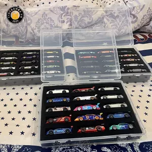 HOT WHEELS {TB & Bag} Hộp trưng bày mô hình ô tô 1 / 64 có tấm bông bảo vệ, Hộp lưu trữ 15 vị trí cho bánh xe nóng, Hộp bảo vệ vận chuyển.