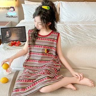 Đầm T-shirt cho bé gái – Vải mát, họa tiết kẻ sọc, phong cách Hàn Quốc, mùa hè thoáng mát