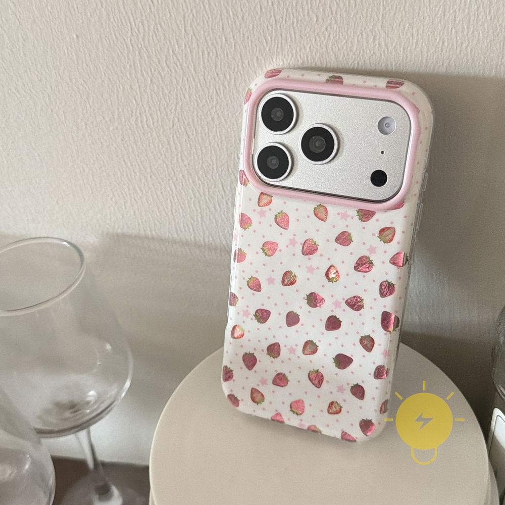 Phone Case For iPhone 17 Pro Max 16 15 14 13 TPU Pink Polka Dot Strawberry Polka Dot Aesthetic Korean Cute