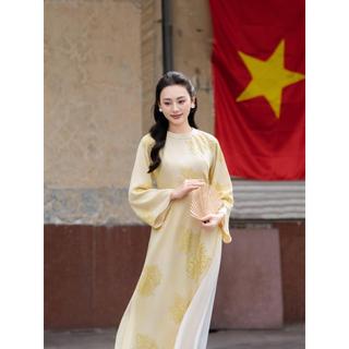 [BST TẾT 2026] Áo dài AD255 QD043  cách tân 4 tà phối hòa tiết thêu tay rộng cổ 2 phân