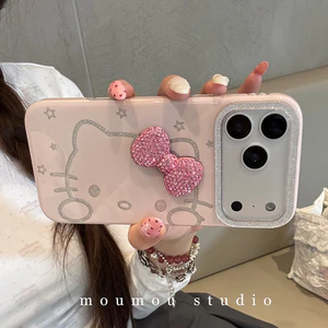 Ốp Lưng Iphone Làm Dày IMD Cứng Iphone 17 Pro Max Hàn Quốc Girly Hello Kitty 3D Nơ Lấp Lánh Camera Bảo Vệ Cho IPhone 17 16 15 14 13 Pro Max
