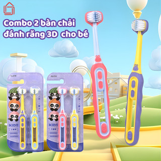 ​​​​​​​Combo 2 Bàn Chải Đánh Răng Trẻ Em 3D Lông Mềm, Bàn Chải Cho Bé Tập Đánh Răng An Toàn Cho Nướu