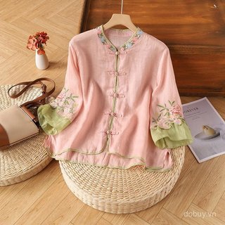 Một Áo Sơ Mi Cardigan Phong Cách Trung Hoa, Vải Lanh Cotton Thêu, Dành Cho Nữ