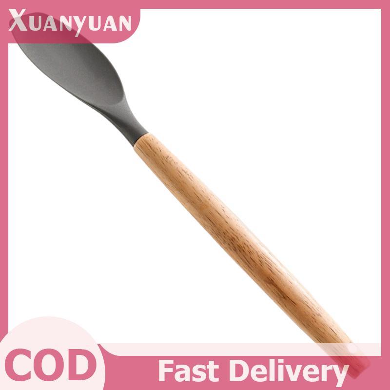 XUAN Dụng cụ nấu ăn tại nhà Silica Gel Scoop Salad Máy khuấy Muỗng Tay cầm bằng gỗ Nồi nấu Silica Gel Pot Scoop Nồi chống dính Dụng cụ nhà bếp VN