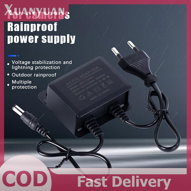 XUAN 1 Cái Chống Thấm Nước EU / US Cắm Bộ Chuyển Đổi Nguồn DC12V 2A Cho Giám Sát An Ninh Quan Sát AHD Camera Sạc NVR DVR Đầu Vào AC100V-240V VN