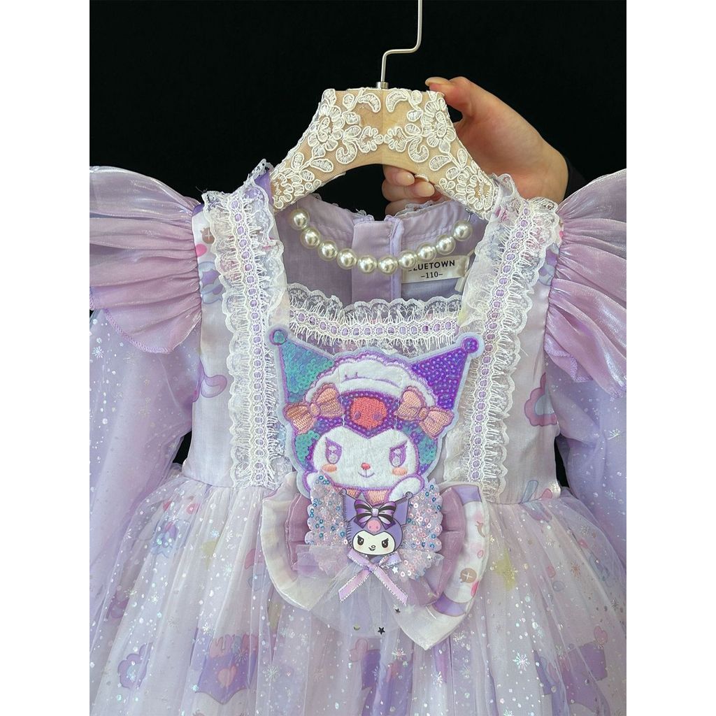 Bé Gái Gothic Đầm Công Chúa Xuân Thu Kuromi Sinh Nhật Thời Trang Trẻ Em Giai Điệu Lông Tơ Gạc Đầm
