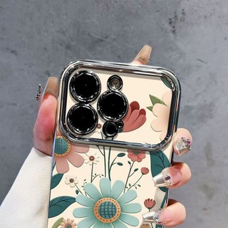 Vỏ hoa INS + Dây chuyền cho IPhone 16 11 15 14 13 12 Pro Max X Xr Xs Max 6 6s 7 8 Plus SE 2020 Vỏ điện thoại bảo vệ ống kính chống sốc mềm + Vỏ màu đen