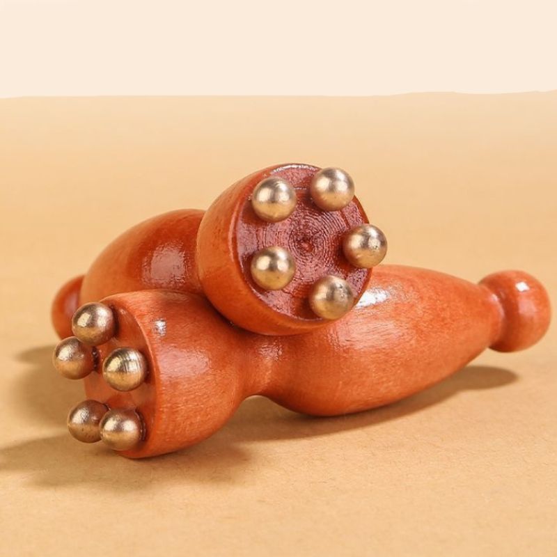 Cây lăn massage mắt mini 5 bi đồng thân gỗ nhỏ gọn giảm sưng, thư giãn vùng mắt hiệu quả