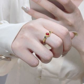 Kgd [1330 Bộ sưu tập người] Nhẫn vàng 24K Nữ Vàng nguyên chất 999 Retro Cung điện nhỏ Sparrow Nhẫn vàng nguyên chất Niche Red Zircon Mở Nhẫn