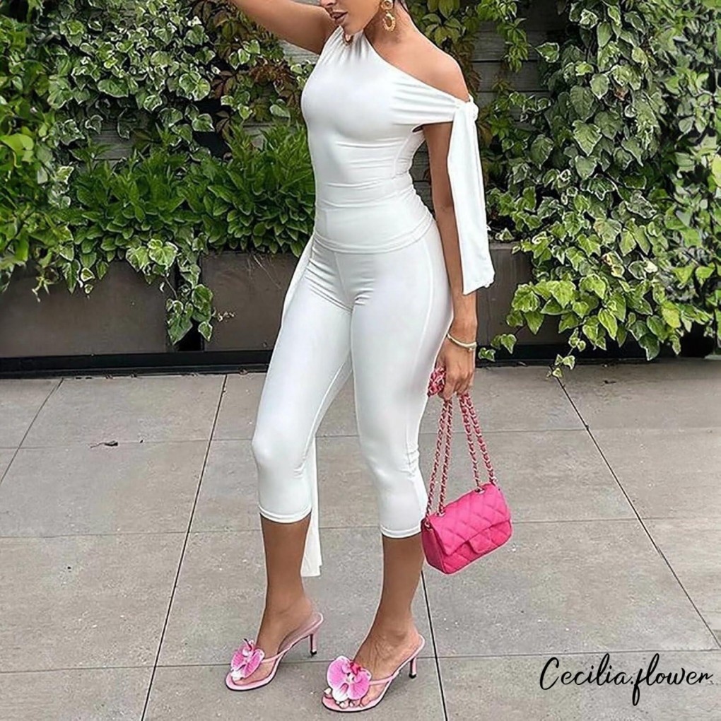 Quần Capri Nữ Bodycon Fit Màu Trơn với Thắt Lưng Gợi Cảm và Co Dãn