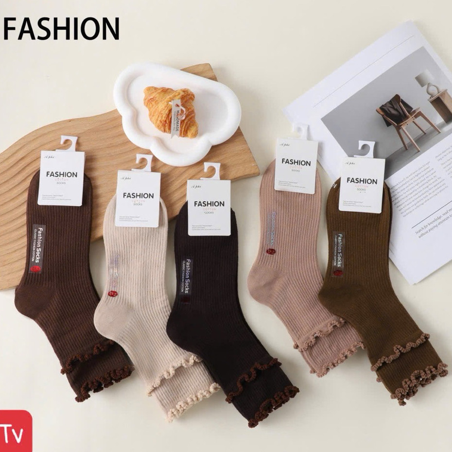 Sét 10 Đôi Tất Vớ T45 Cổ Bèo Cao Cotton Gân Cho Bé Gái Phong Cách Hàn Quốc dày dặn Quà Giáng Sinh