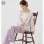 Áo choàng và bộ quần áo ngủ từ cotton nguyên chất: hoa văn cổ tròn, dài tay