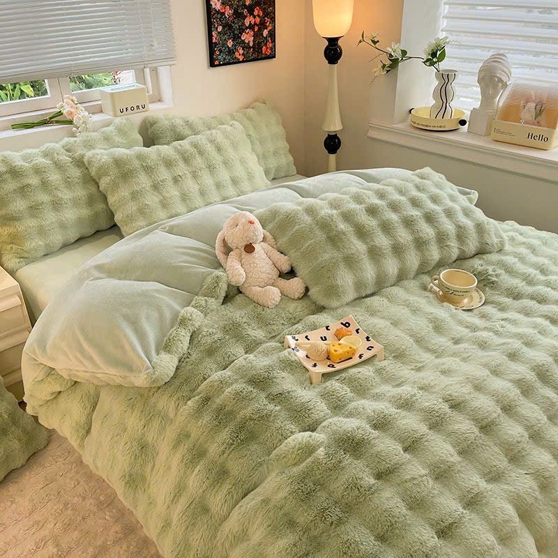 Bộ chăn ga gối 4 món nỉ lông hồ ly Memminbedding Luxury dày dặn, ấm áp, không xù lông, không bai nhão - SGN346