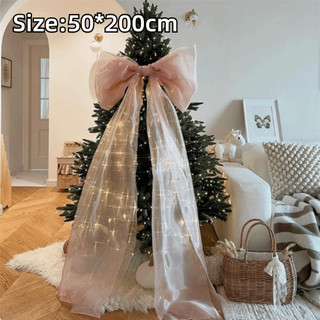 Mặt dây chuyền treo FANIELLAPOWELL, Chất liệu Organza quá khổ Cây thông Noel Topper Bow, Trang trí tiệc 50 * 200cm Nơ Giáng sinh khổng lồ Cây thông Noel