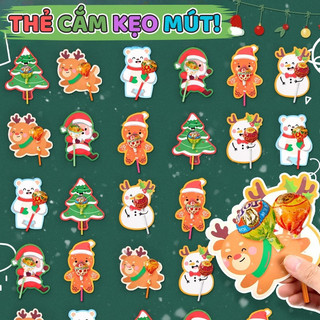 Quà giáng sinh thẻ giấy cài kẹo mút - Quà Tặng Cho Bé set 60 Combo. Thẻ cắm bút, Trung thu làm đồ trang trí tiệc