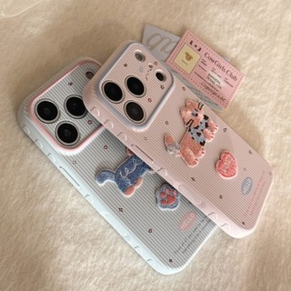 Hàn Quốc Ins Ngọt Ngào Nữ Tính Thêu Mèo Hồng Sọc Trái Tim Tình Yêu Ốp Lưng Điện Thoại iPhone 17Promax 16Promax 12 13 14 15 Pro Max Silicon Bóng Chống Sốc Nữ Vỏ Di Động