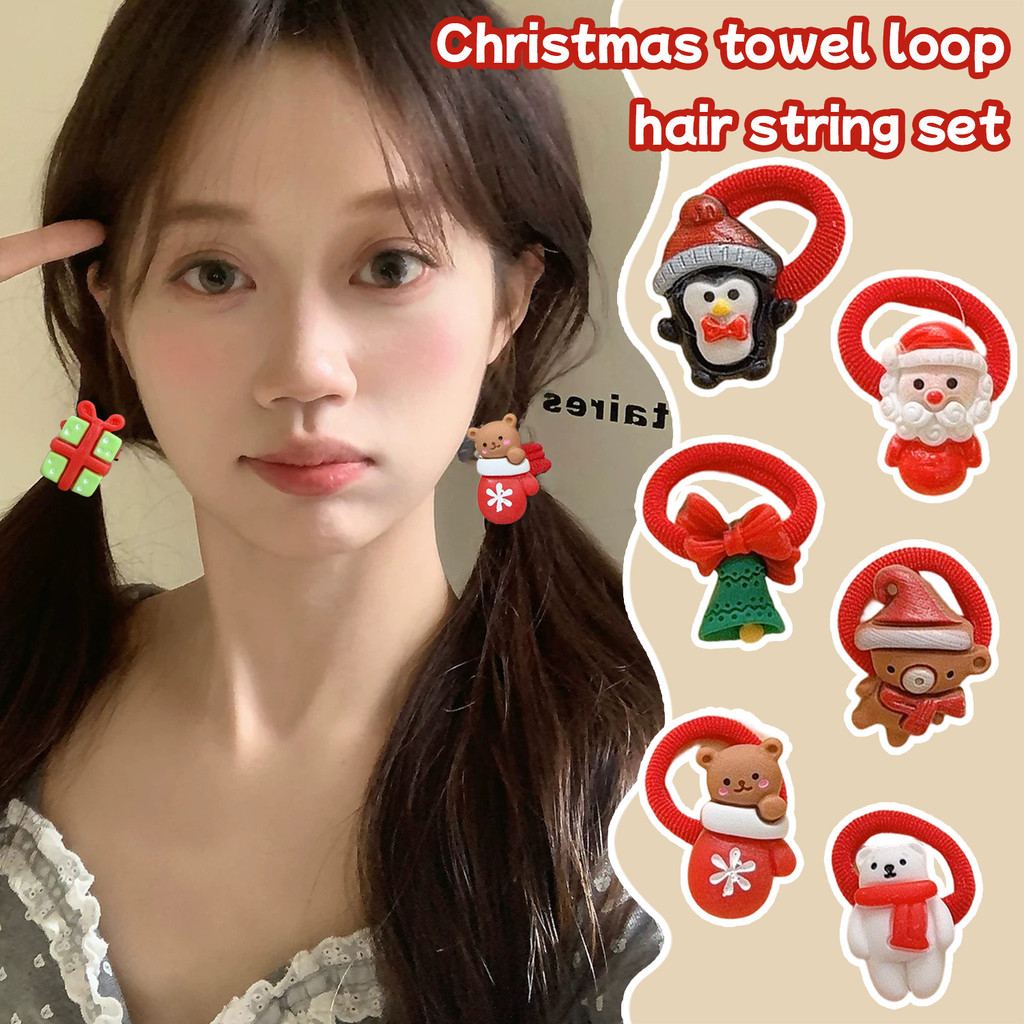 Bộ dây buộc tóc Terry 10 chiếc họa tiết tuần lộc và ông già Noel, phù hợp cho các bữa tiệc hoặc họp mặt gia đình trong dịp lễ hội Giáng sinh.