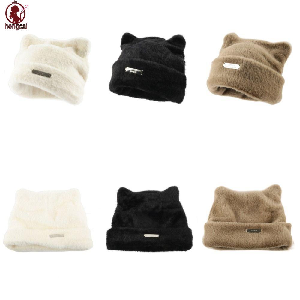 Mũ dệt kim tai mèo phong cách lông chồn, chống nắng dành cho Outdoor