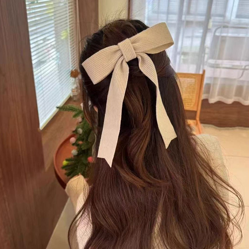 Kẹp tóc nơ dệt kim mới Kẹp tóc mỏ vịt đơn giản tinh tế
