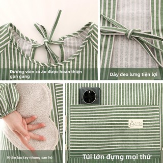Tạp dề bếp lụa gai dài tay nữ mới - Chống bẩn bền bỉ, thoáng khí, dùng nhà nấu ăn
