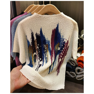 Miyake Xếp Ly Màu Tie-Dye In Hình Nữ Màu Gradient Tay Ngắn T-