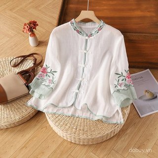 Một Áo Sơ Mi Cardigan Phong Cách Trung Hoa, Vải Lanh Cotton Thêu, Dành Cho Nữ
